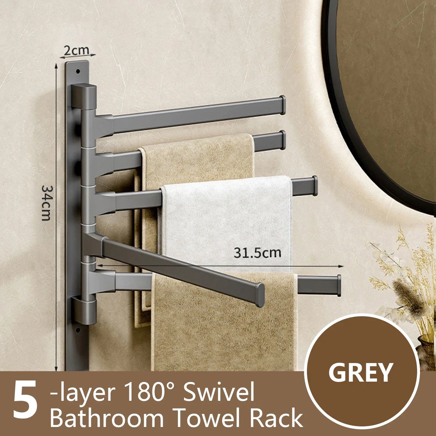 Skorter | Bathroom Towel Holder Rotatable Towel Rack Space Aluminum 1/2/3/4/5-Bar Towel Holder Kitchen Shelf Kitchen Hanging Shelf Wall Mounted