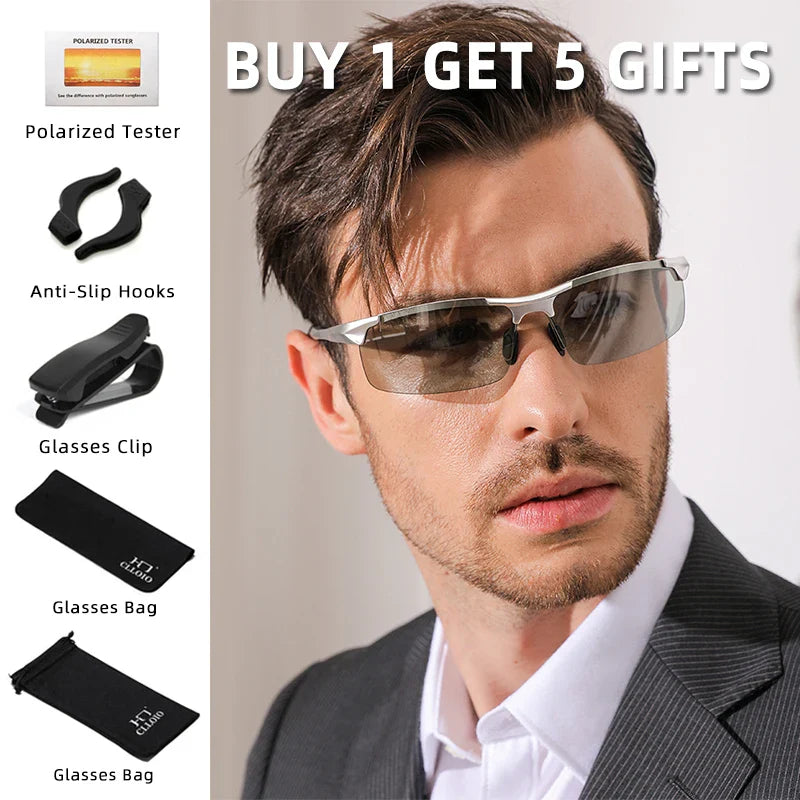 Skorter | Aluminum Photochromic Polarized Sunglasses Men’s Day Night Anti-Glare UV Chameleon Eyewear