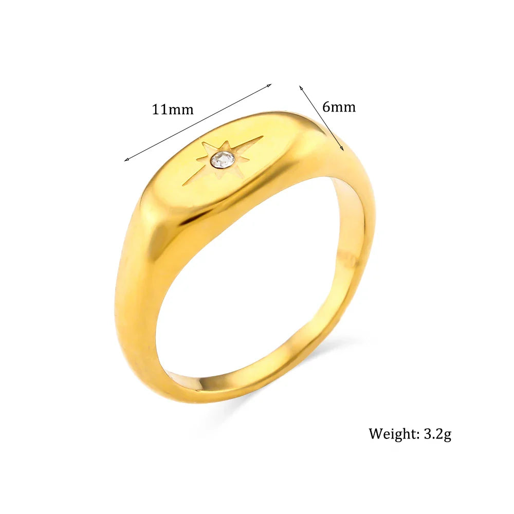 Skorter | 18K gold-plated women's stainless steel oval zircon star ring