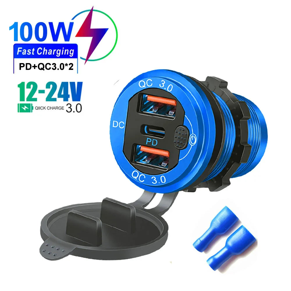 Skorter | 115W Car Charger with QC3.0, PD, Voltmeter, USB Ports
