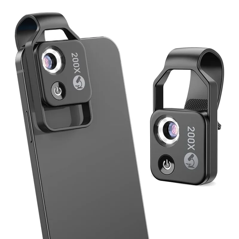 Skorter | MicroZoom Clip-On Phone Microscope – 200x Magnification Lens with LED Light