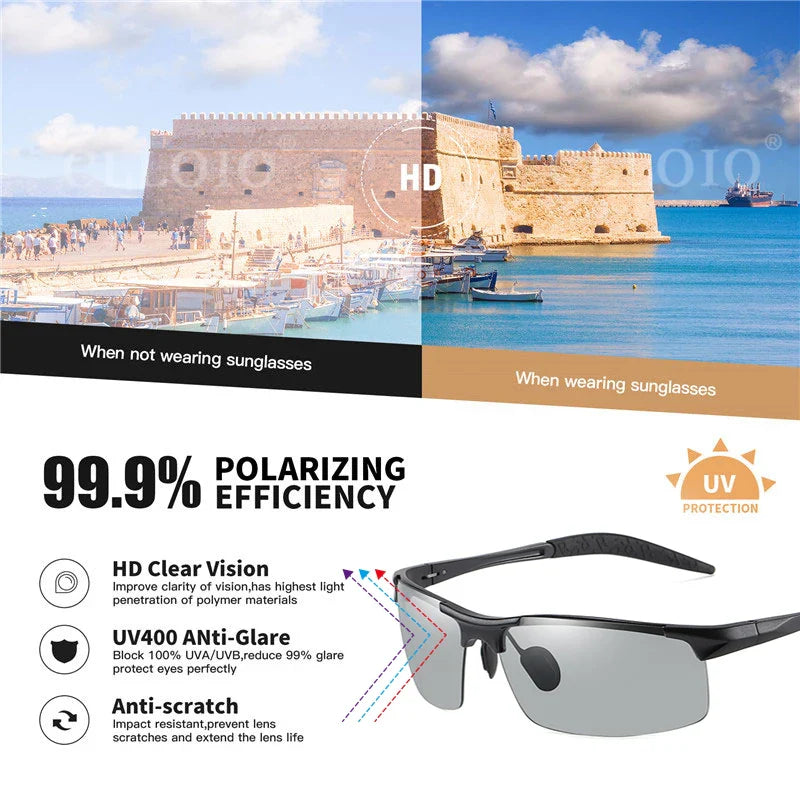 Skorter | Aluminum Photochromic Polarized Sunglasses Men’s Day Night Anti-Glare UV Chameleon Eyewear