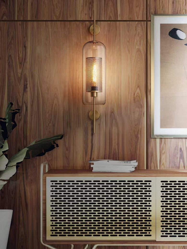 Thatcher - Modern Honeycomb Brass & Glass Wall Sconce