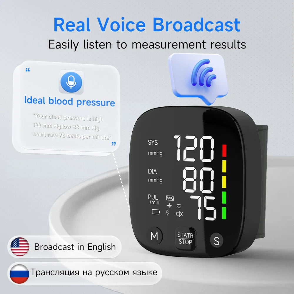Skorter | Rechargeable LED Wrist Blood Pressure Monitor with Voice Function – HeartGuard