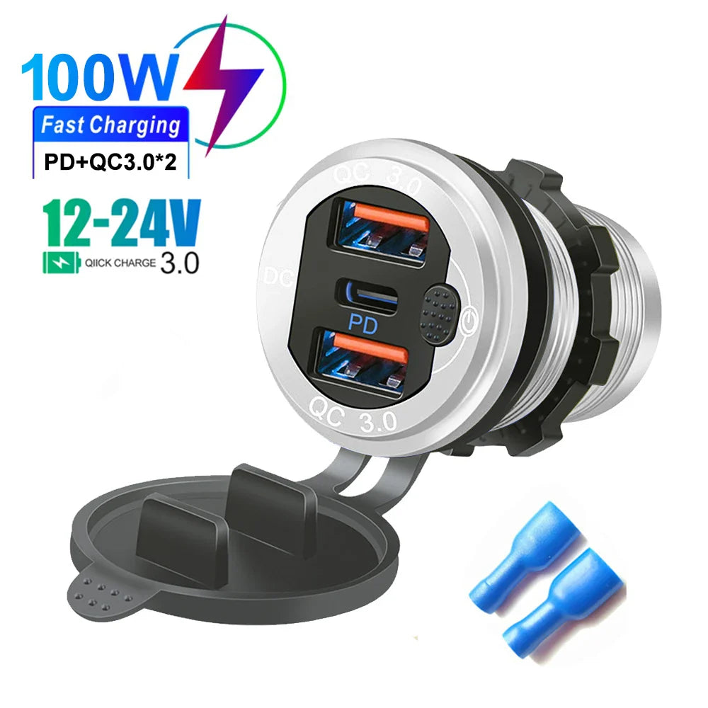 Skorter | 115W Car Charger with QC3.0, PD, Voltmeter, USB Ports