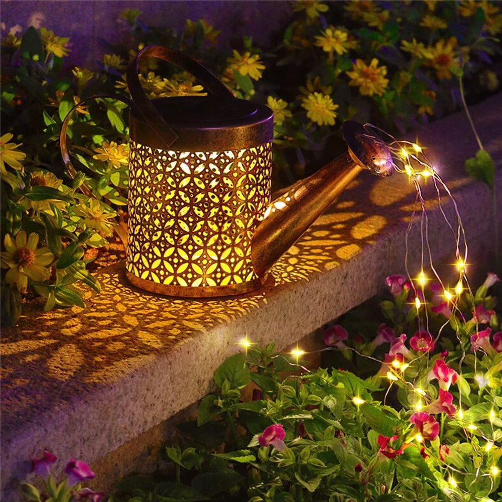 Skorter | Solar Water Can Light Hanging Kettle Lantern Light Waterproof Garden Decor Metal Retro Lamp for Outdoor Table Patio Lawn Yard