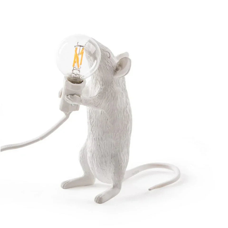 Skorter | Modern LED Animal Table Lamps: Resin Rat, Cat, and Squirrel Night Lights