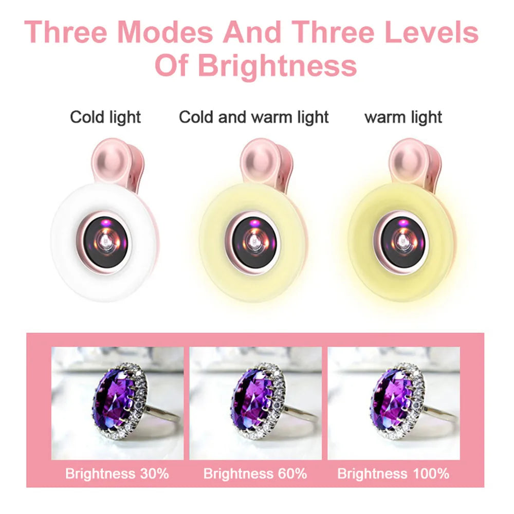 Skorter | Mobile Lens -15X Macro Lens with LED Ring Flash Light - 2 in 1 HD Camera Lens for Smartphone Selfie Live Lamp Fill Light