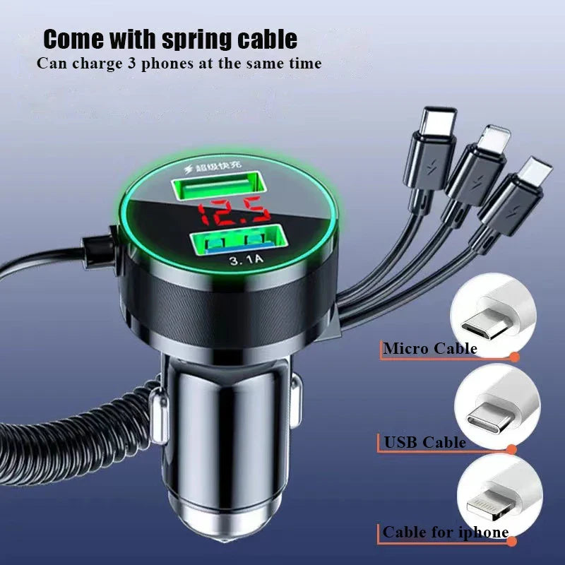 Skorter | 150W USB Car Charger Adapter - Fast Charge with 3-in-1 Cable