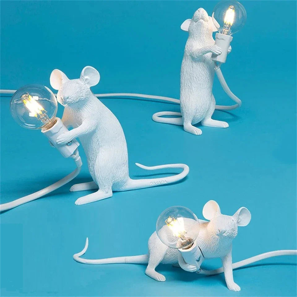 Skorter | Nordic Mouse LED Night Light – Playful Resin Table Lamp for Bedroom and Home Decor