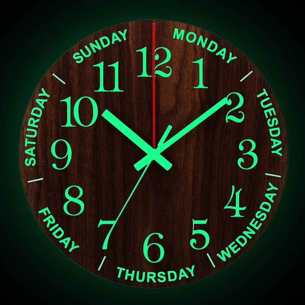 Skorter | GlowClock - Silent Wooden Wall Clock with Night Light