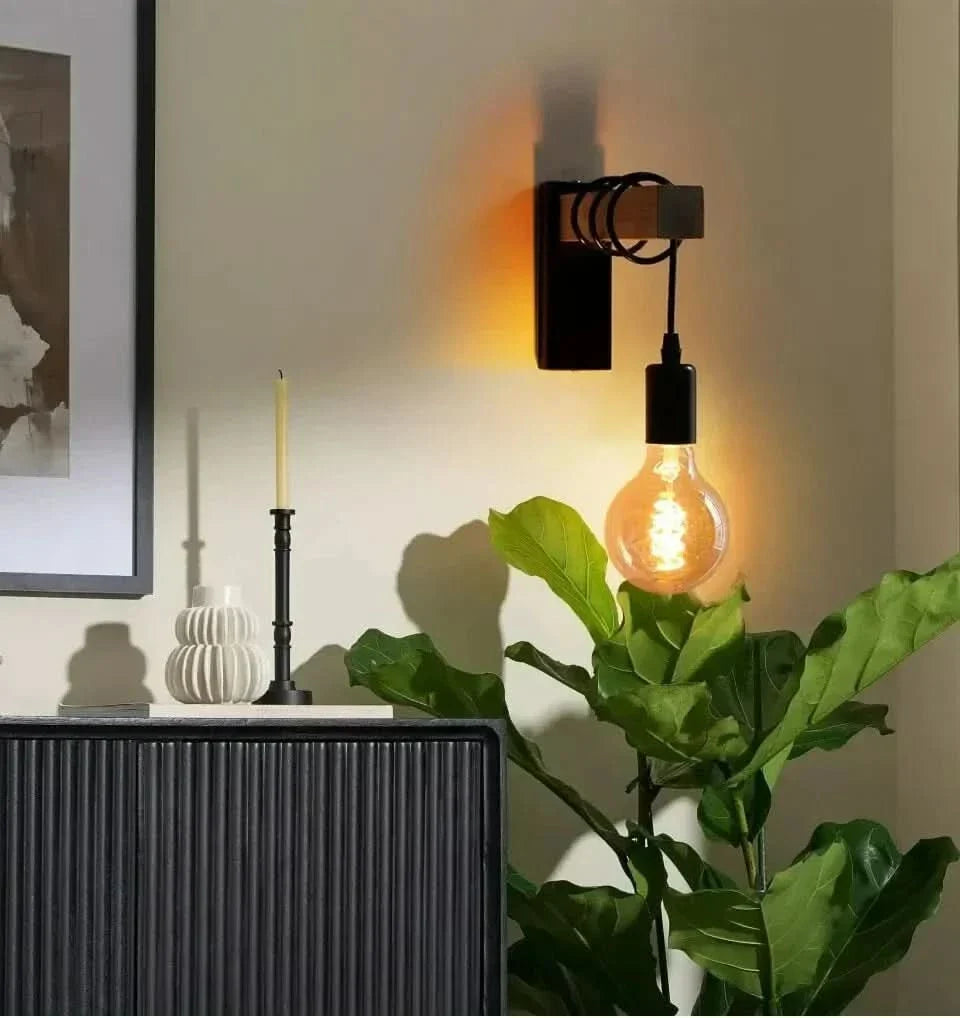 Skorter | Vintage Wood & Iron Wall Lamp – RetroLume E27