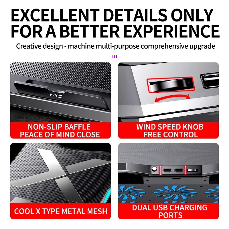 Skorter | Gaming Laptop Cooler with 6 Fans & Adjustable Height
