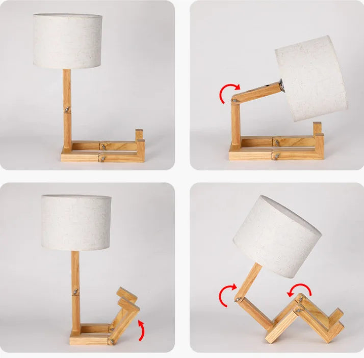 Skorter | Creative Wooden Robot Table Lamp – Stylish Modern Bedside Lamp for Bedroom and Desk Decoration
