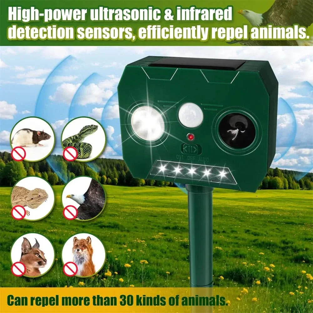 Skorter | ULTRAGUARD ANIMAL REPELLER – Ultrasonic Animal Repeller with LED Light – Weatherproof & Battery Operated for Garden & Outdoor Use