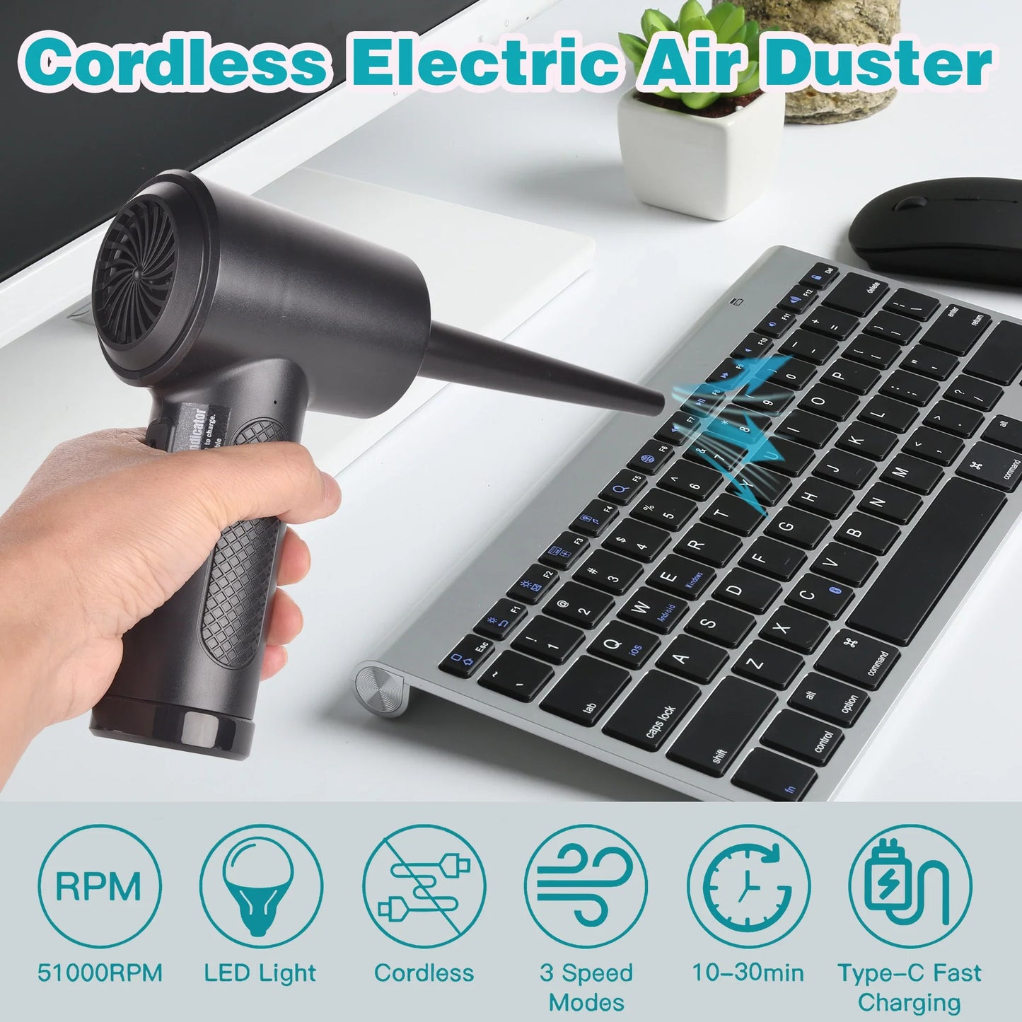 Skorter | M15 Portable Air Duster 51000RPM Cordless Compressed Air Blower with LED Light for PC Computer & Keyboard Cleaning