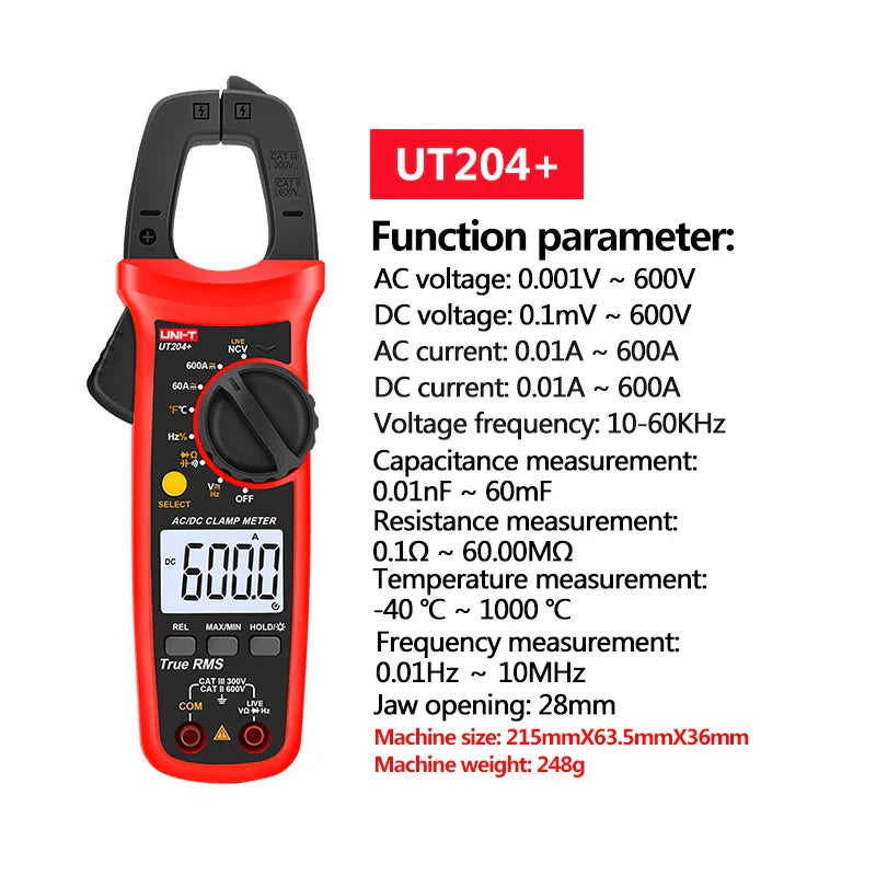 Skorter | UNI-T UT202A+/UT204+ Digital Clamp Meter - AC/DC Voltage, True RMS