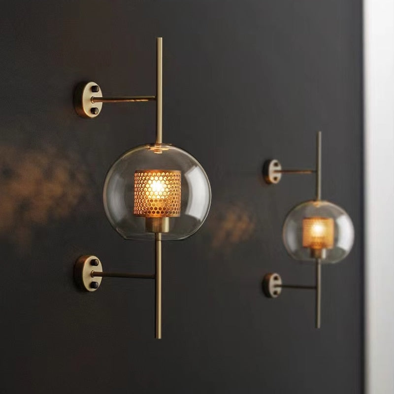 Thatcher - Modern Honeycomb Brass & Glass Wall Sconce