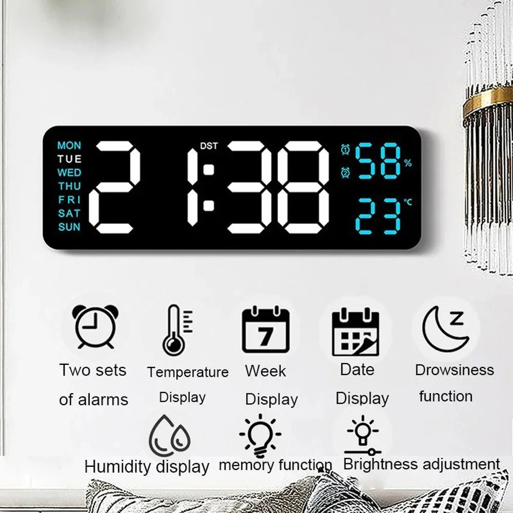 Skorter | TimeGlow - Slim Digital Alarm Clock with Calendar, Temperature and Humidity
