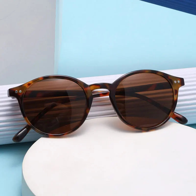 Skorter | Retro Round Polarized Sunglasses Classic Leopard Frame UV400 Fashion Driving Goggles for Men & Women