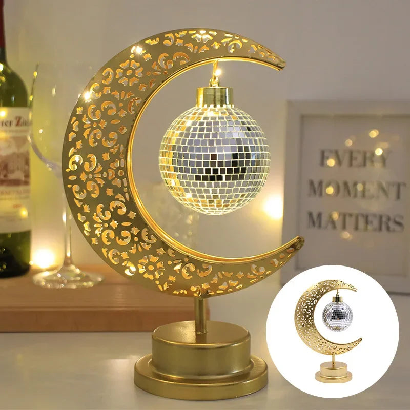Skorter | Metal Ramadan Moon Lamp - Decorative LED Light for Eid Celebrations, 13x14x28cm, Gold Indoor Decoration