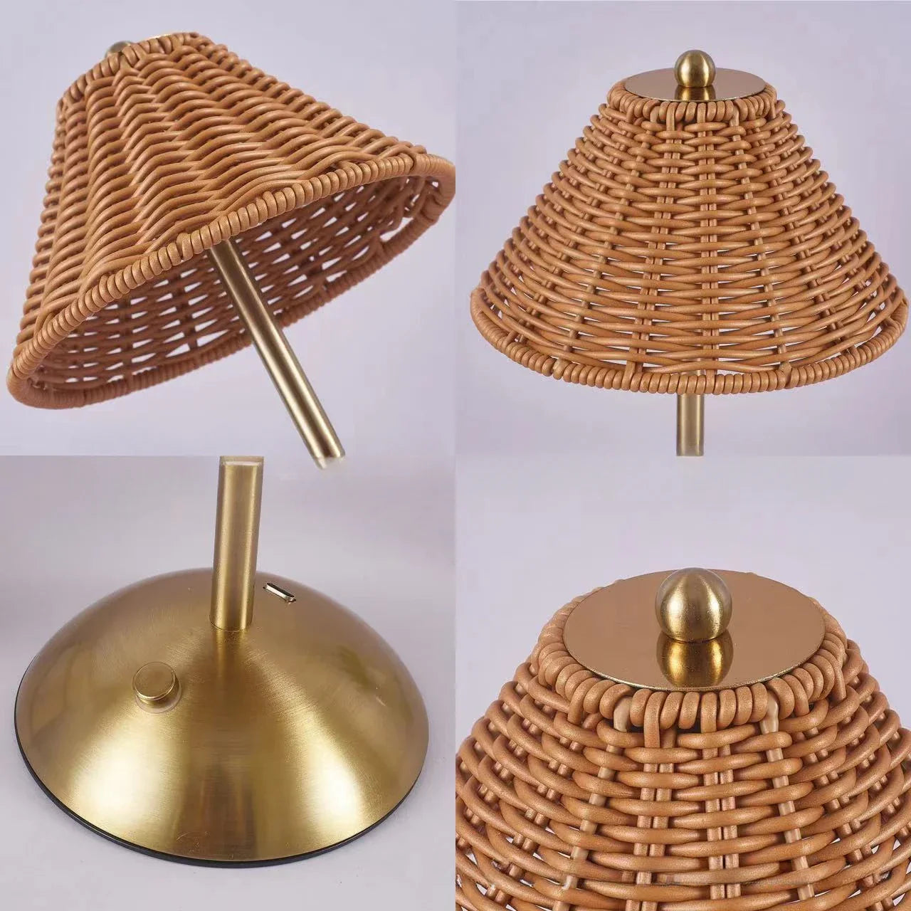 Skorter | Rechargeable Rattan Desk Lamp – Retro Wireless Table Lamp for Living Room, Small Size with Warm LED Light