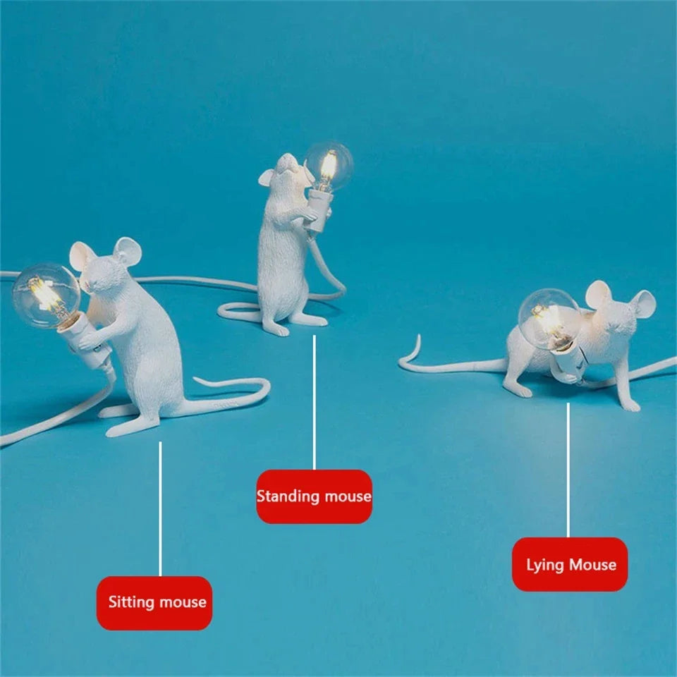 Skorter | Nordic Mouse LED Night Light – Playful Resin Table Lamp for Bedroom and Home Decor