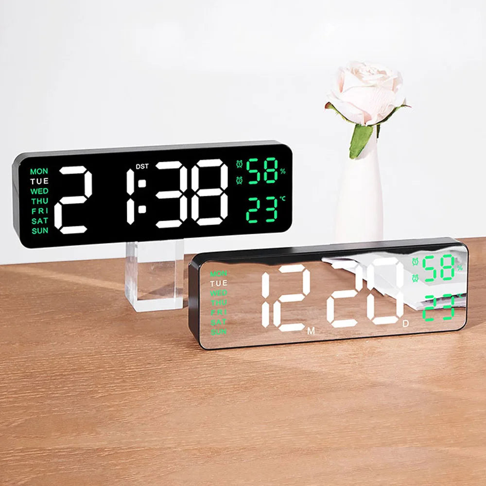 Skorter | TimeGlow - Slim Digital Alarm Clock with Calendar, Temperature and Humidity
