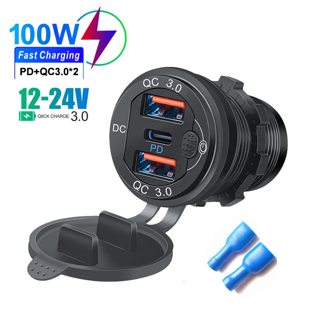Skorter | 115W Car Charger with QC3.0, PD, Voltmeter, USB Ports
