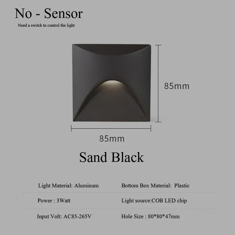 Skorter | Modern waterproof IP65 LED recessed wall lamp for outdoor lighting - 3W embedded step & staircase balcony portal light