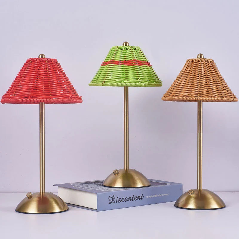 Skorter | Rechargeable Rattan Desk Lamp – Retro Wireless Table Lamp for Living Room, Small Size with Warm LED Light
