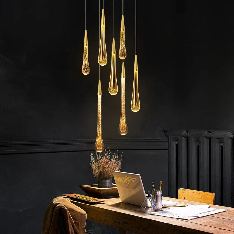 Skorter | Crystal LED Pendant Lights: Perfect for Bedroom, Dining Room, Bar - Water Drop Chandelier, Stair Lamp for Interior Decoration