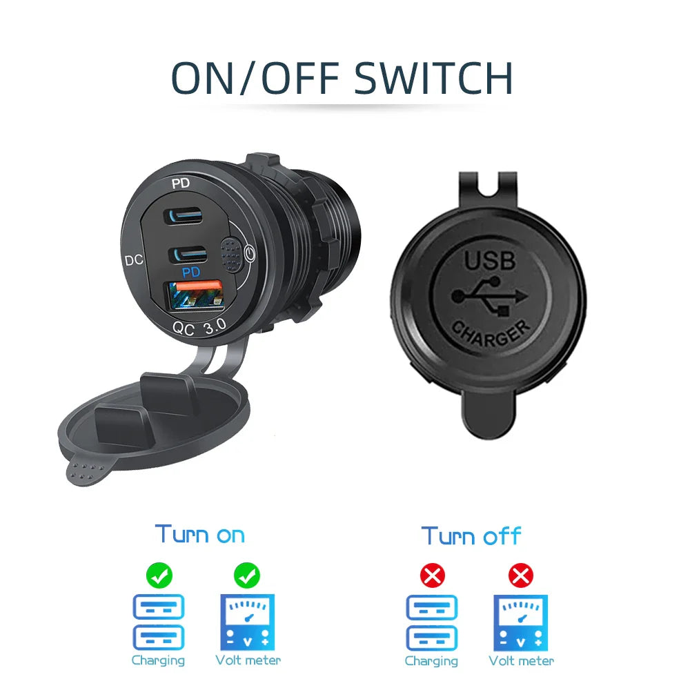 Skorter | 115W Car Charger with QC3.0, PD, Voltmeter, USB Ports