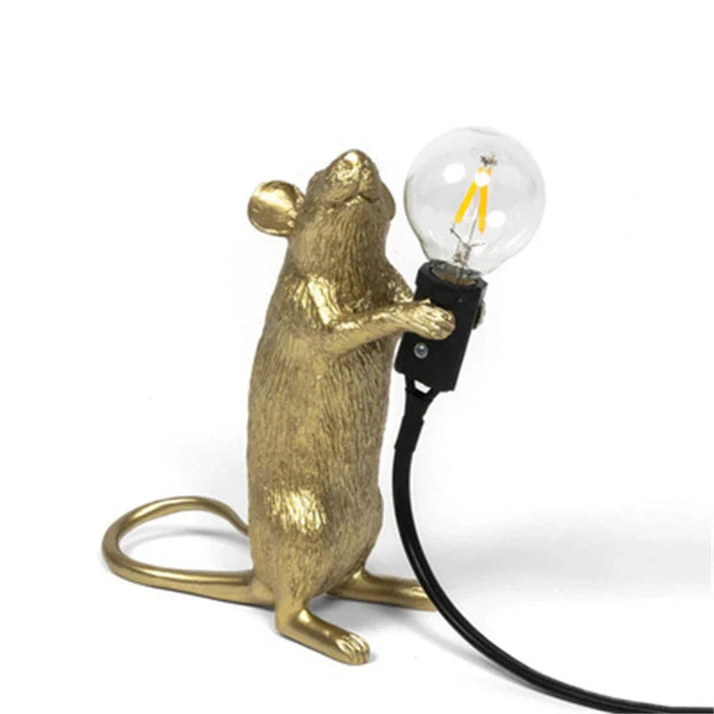 Skorter | Modern LED Animal Table Lamps: Resin Rat, Cat, and Squirrel Night Lights