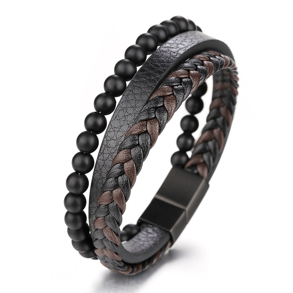 Skorter | Leather Braided Bracelet With Charms
