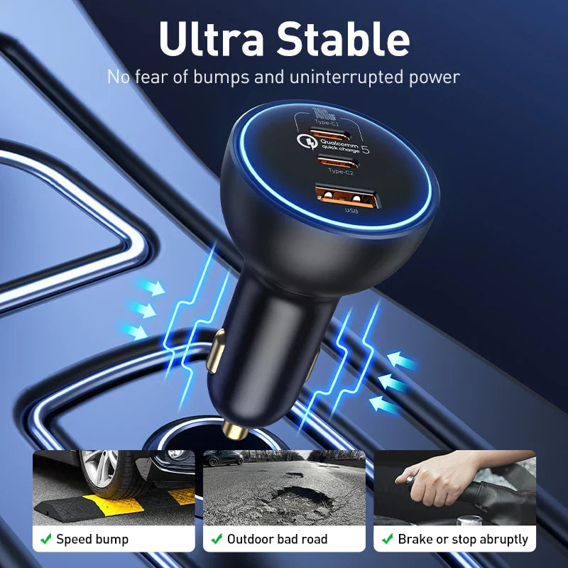 Skorter | 160W Car Charger QC 5.0 Fast PD3.0 Charging USB Type C