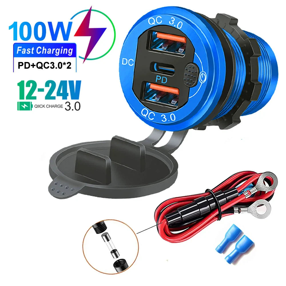 Skorter | 115W Car Charger with QC3.0, PD, Voltmeter, USB Ports