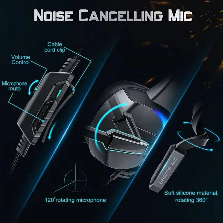Skorter | RGB Gaming Headset Noise Canceling Microphone Surround Sound LED Headphones for PS5 PS4 Xbox One PC Laptop Mac Computer PC