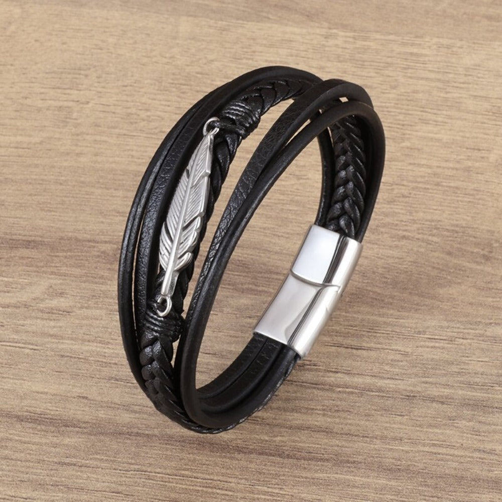 Skorter | Leather Braided Bracelet With Charms