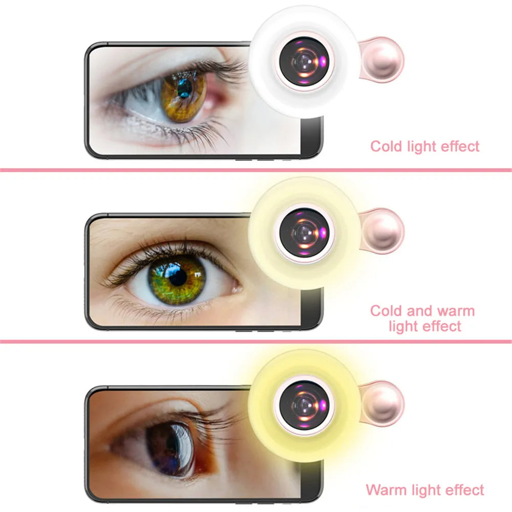 Skorter | Mobile Lens -15X Macro Lens with LED Ring Flash Light - 2 in 1 HD Camera Lens for Smartphone Selfie Live Lamp Fill Light