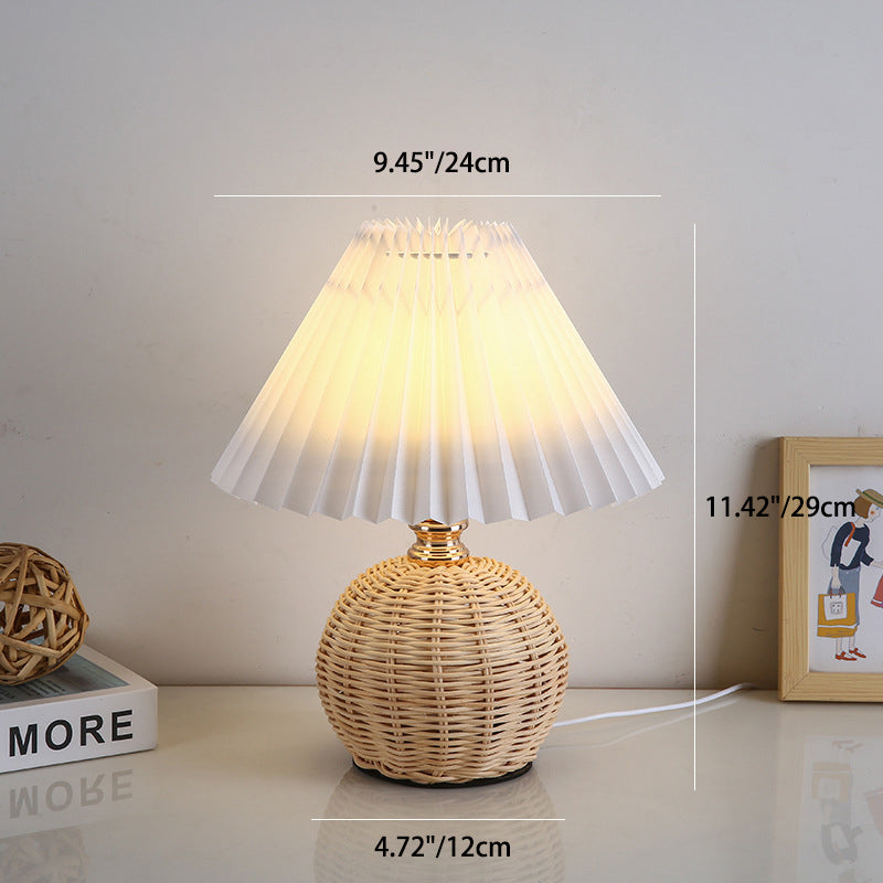 Skorter | RattaLume Nordic LED Table Lamp | Woven Rattan & Foldable Fabric Shade | Mood Light | Decor for the Bedroom