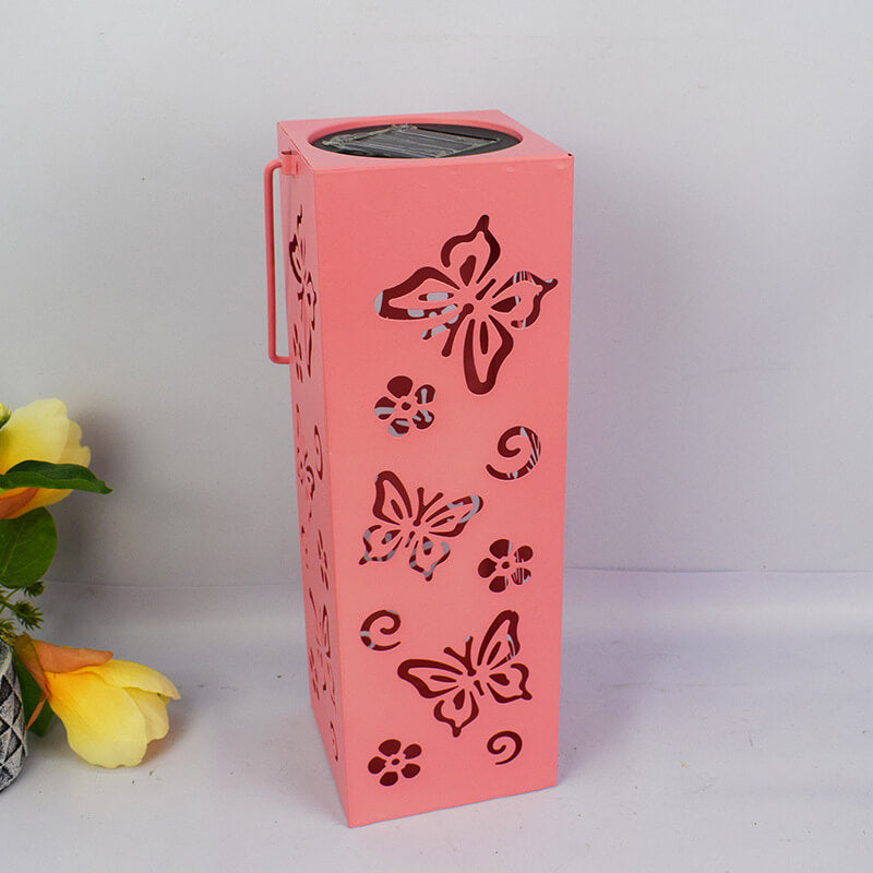 Skorter | Solar Butterfly Rose Pattern Hollow Column LED Outdoor Waterproof Decorative Lamp