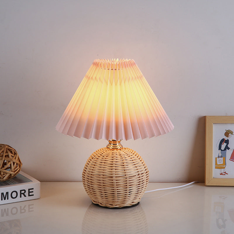Skorter | RattaLume Nordic LED Table Lamp | Woven Rattan & Foldable Fabric Shade | Mood Light | Decor for the Bedroom