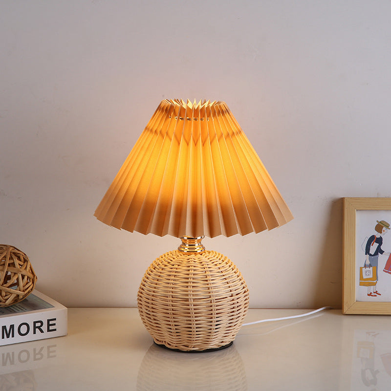 Skorter | RattaLume Nordic LED Table Lamp | Woven Rattan & Foldable Fabric Shade | Mood Light | Decor for the Bedroom