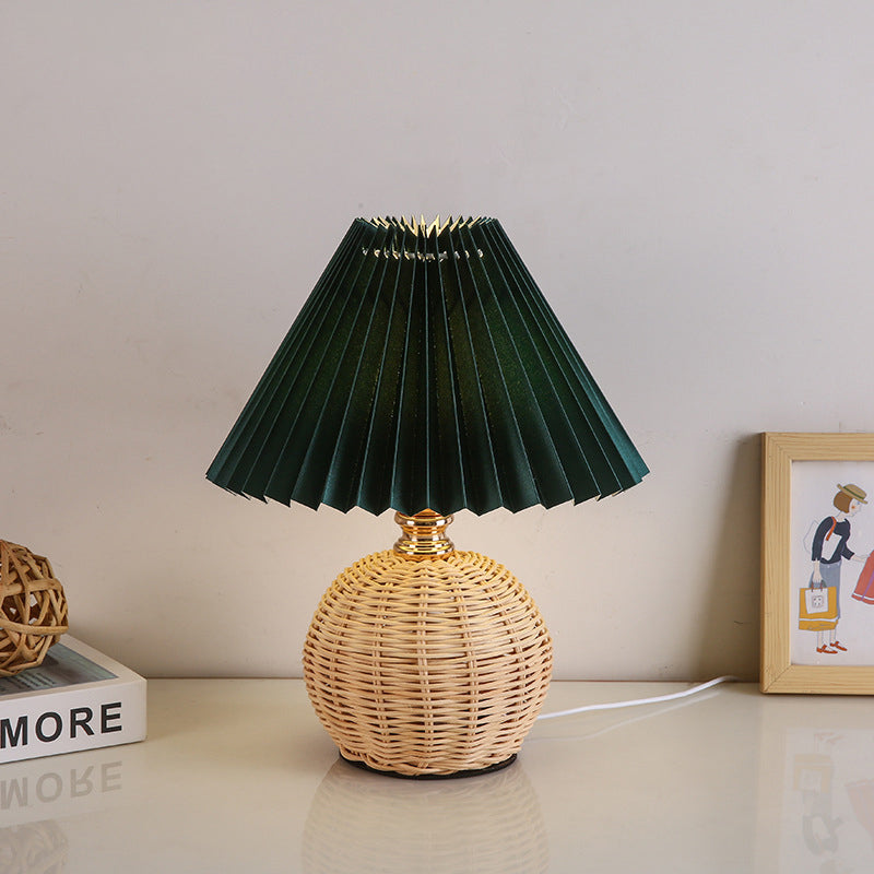 Skorter | RattaLume Nordic LED Table Lamp | Woven Rattan & Foldable Fabric Shade | Mood Light | Decor for the Bedroom