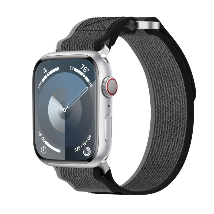 Skorter | For Apple Watch SE 2023 44mm Double Hook and Loop Fast Nylon Band (Black+Gray)