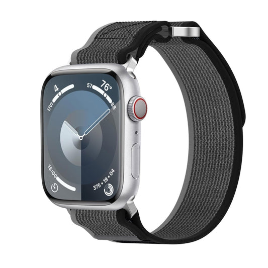 Skorter | For Apple Watch SE 2023 44mm Double Hook and Loop Fast Nylon Band (Black+Gray)