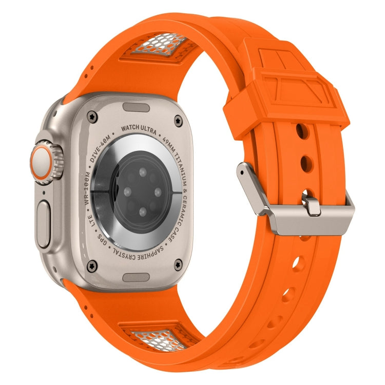 Skorter | For Apple Watch SE 2023 44mm Breathable Stainless Steel Mesh TPU Watch Band (Orange Titan)