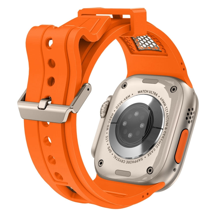 Skorter | For Apple Watch SE 2023 44mm Breathable Stainless Steel Mesh TPU Watch Band (Orange Titan)