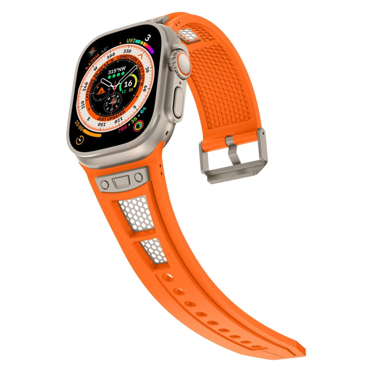 Skorter | For Apple Watch SE 2023 44mm Breathable Stainless Steel Mesh TPU Watch Band (Orange Titan)